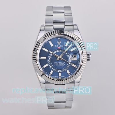 ES Factory Swiss Replica Rolex Sky-Dweller World Timer  Blue Dial 904L Stainless Steel Watch 